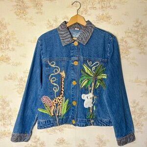 Vintage Bleu Bayou embroidered giraffe koala bear zebra animal denim jean jacket